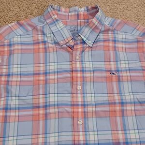 Vineyard Vines Light Blue and Pink Plaid Shirt Lightweight Classic Fit Mens XL